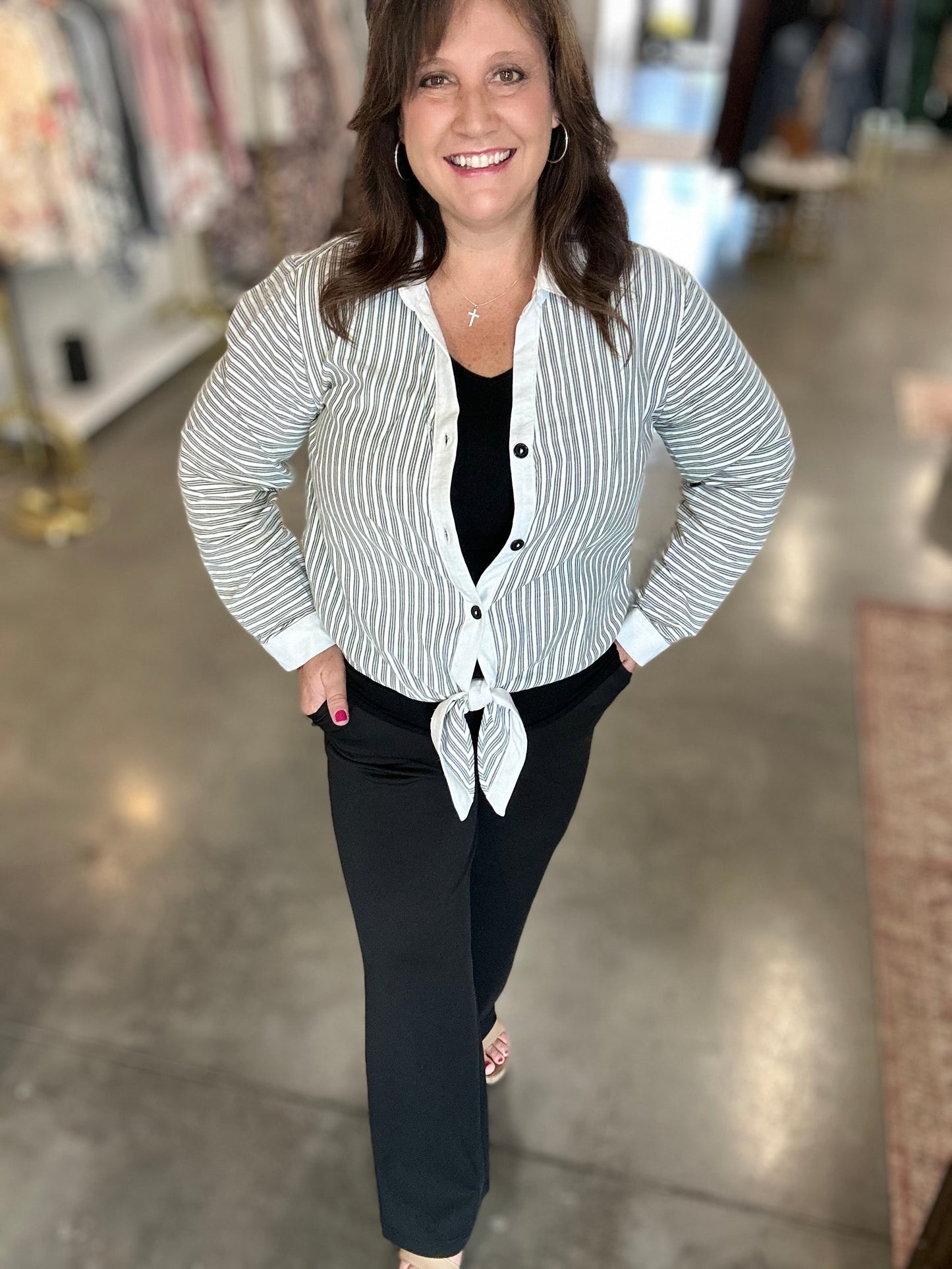 Button Up Long Sleeve Stripe Shirt