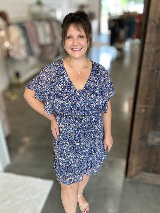 Navy Floral Print Dress