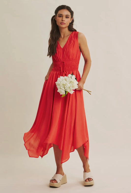 Vermillion Red Handkerchief Herm Dress