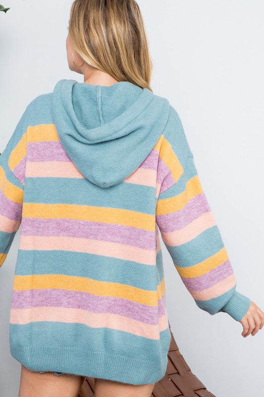 Plus Stripe Pullover Hoodie Sweater