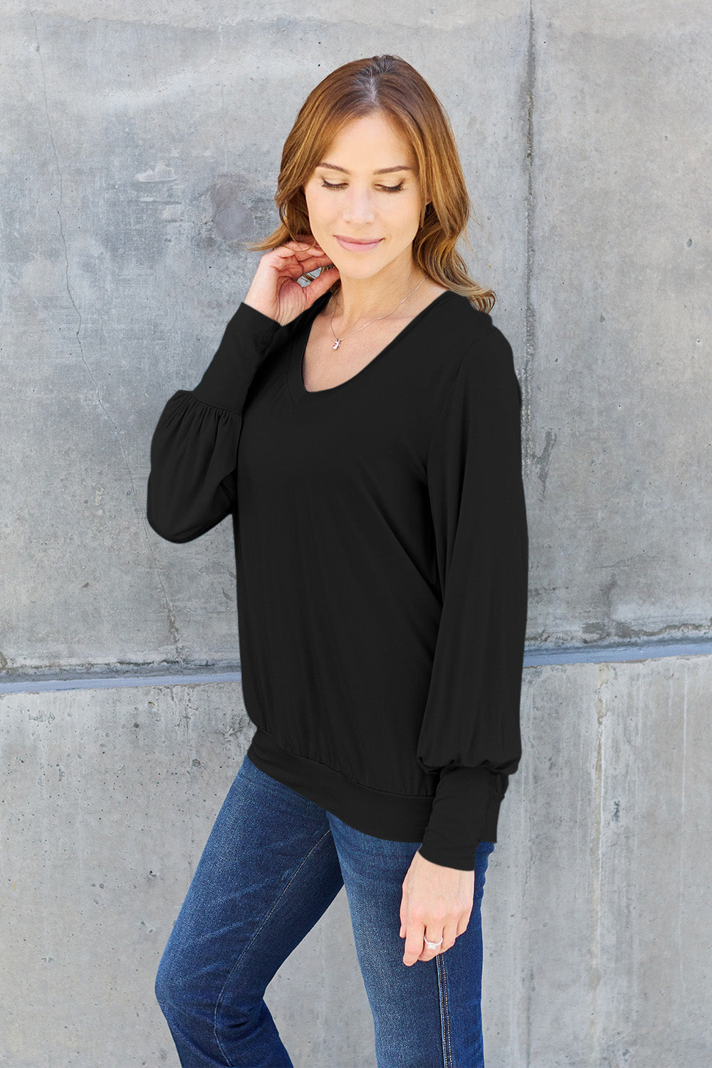 V-Neck Lantern Sleeve Top