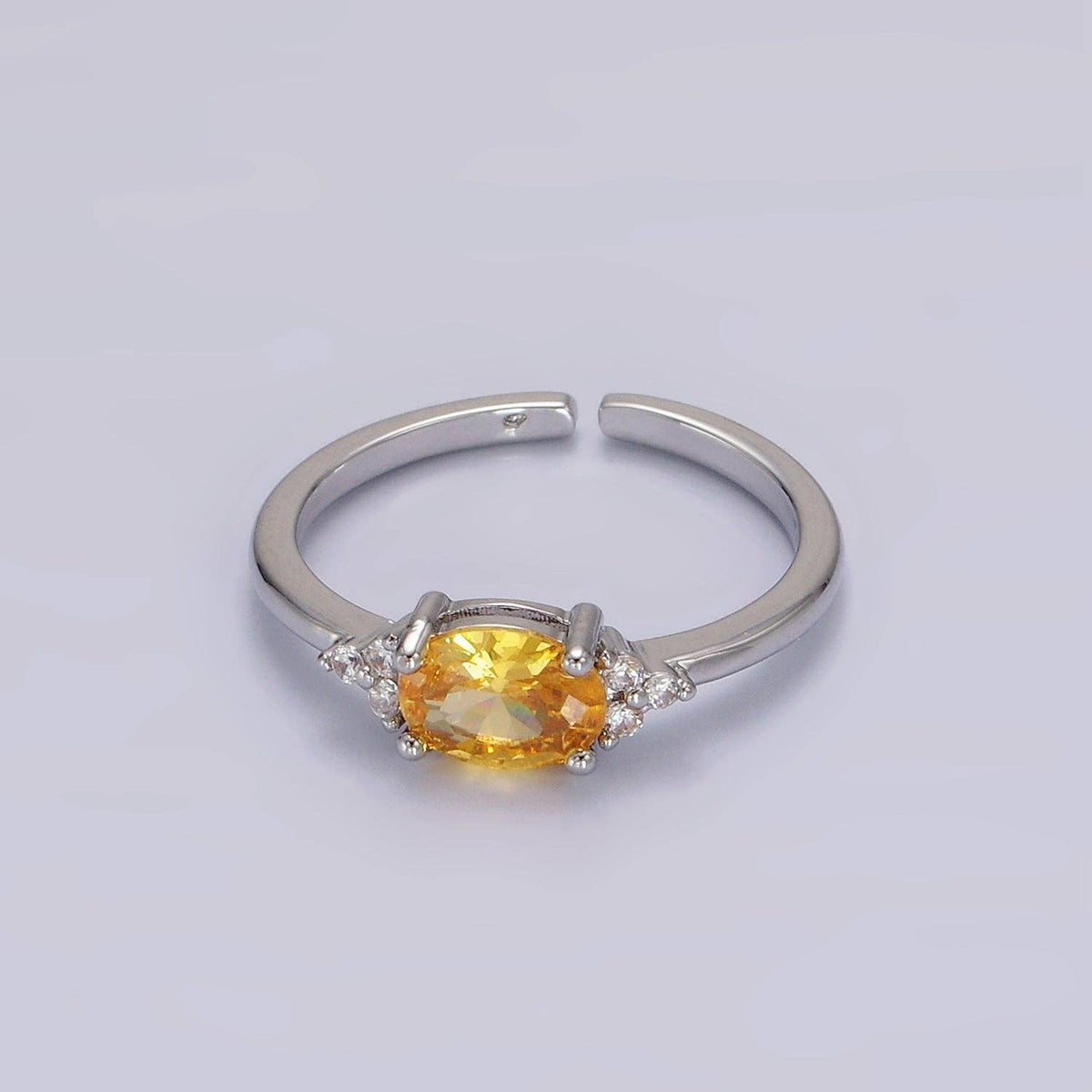 14K Gold Filled Oval Triple CZ Solitaire Birthstone Ring in Gold & Silver | O1128 - O1155: Silver / Olive Green