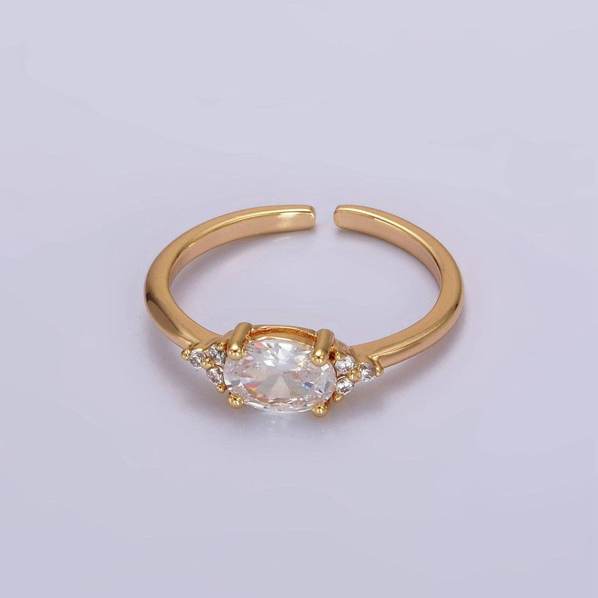 14K Gold Filled Oval Triple CZ Solitaire Birthstone Ring in Gold & Silver | O1128 - O1155: Silver / Olive Green