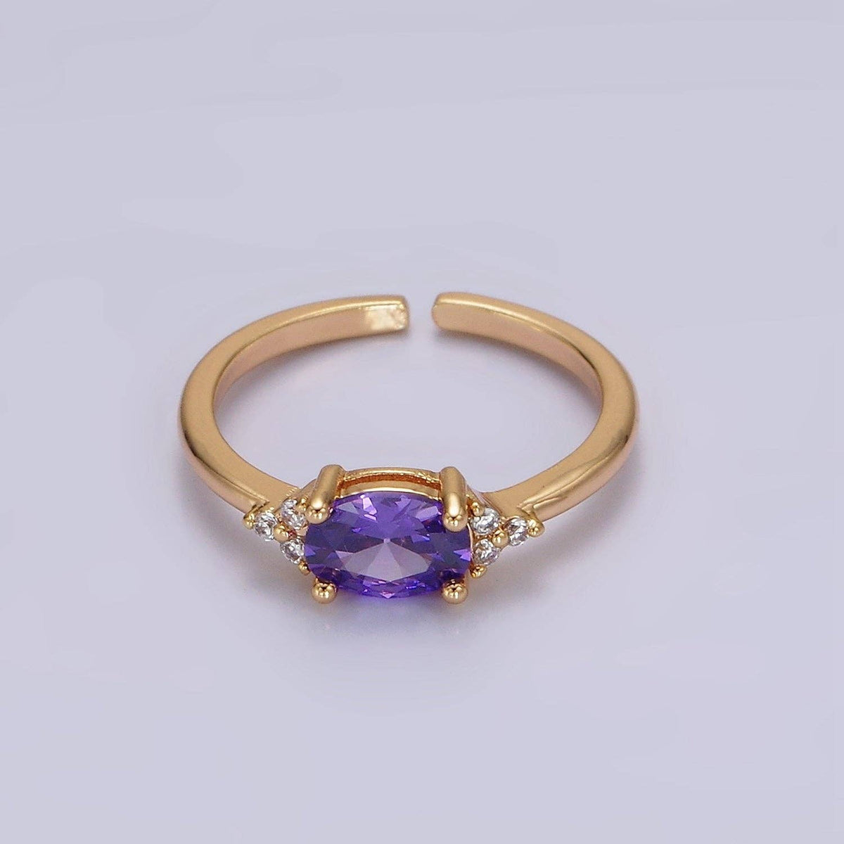 14K Gold Filled Oval Triple CZ Solitaire Birthstone Ring in Gold & Silver | O1128 - O1155: Silver / Olive Green