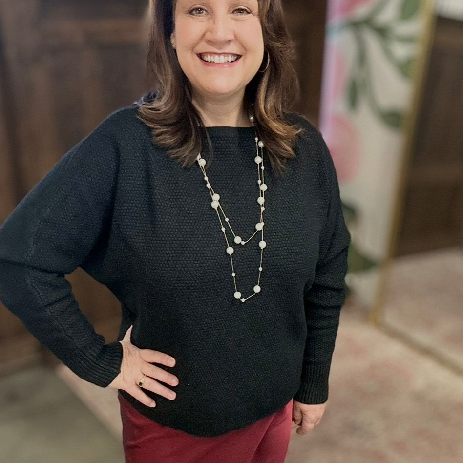 Black Relaxed Ciana Sweater With Lattice Detail