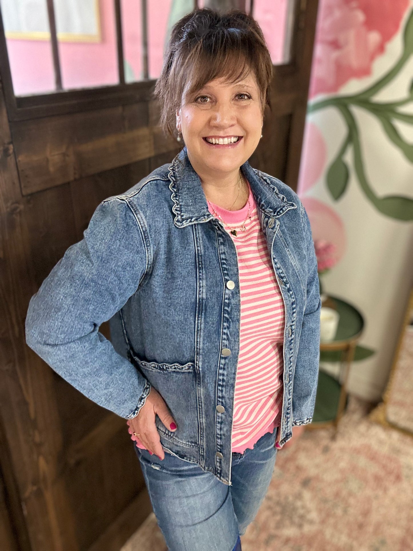 Dark Wash Scallop Trim Jean Jacket