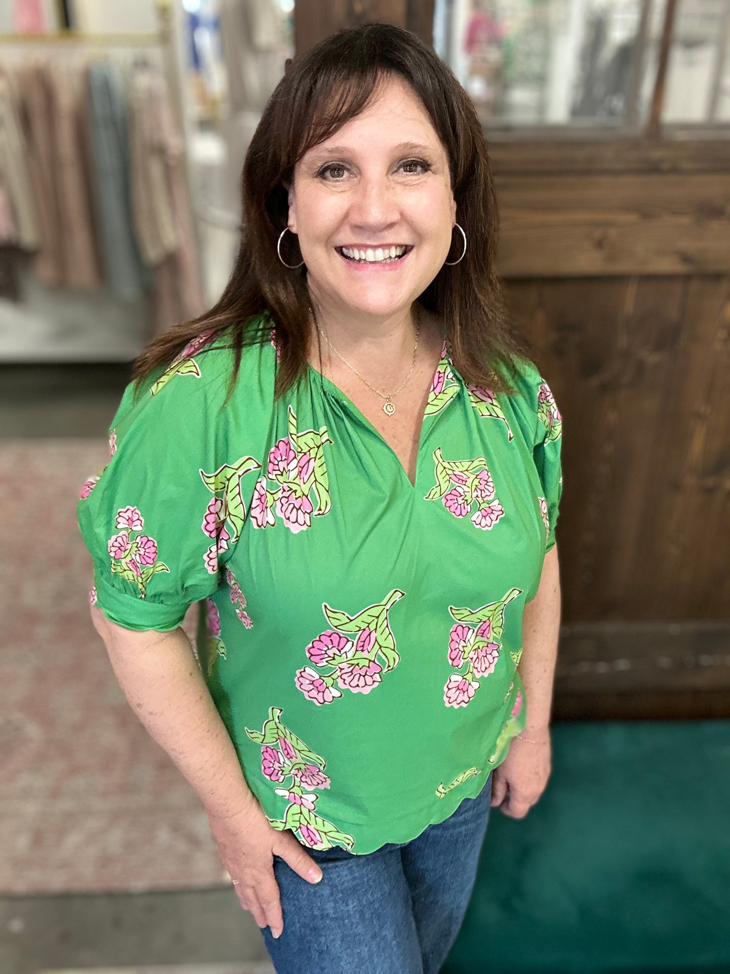Green Bright Floral Blouse
