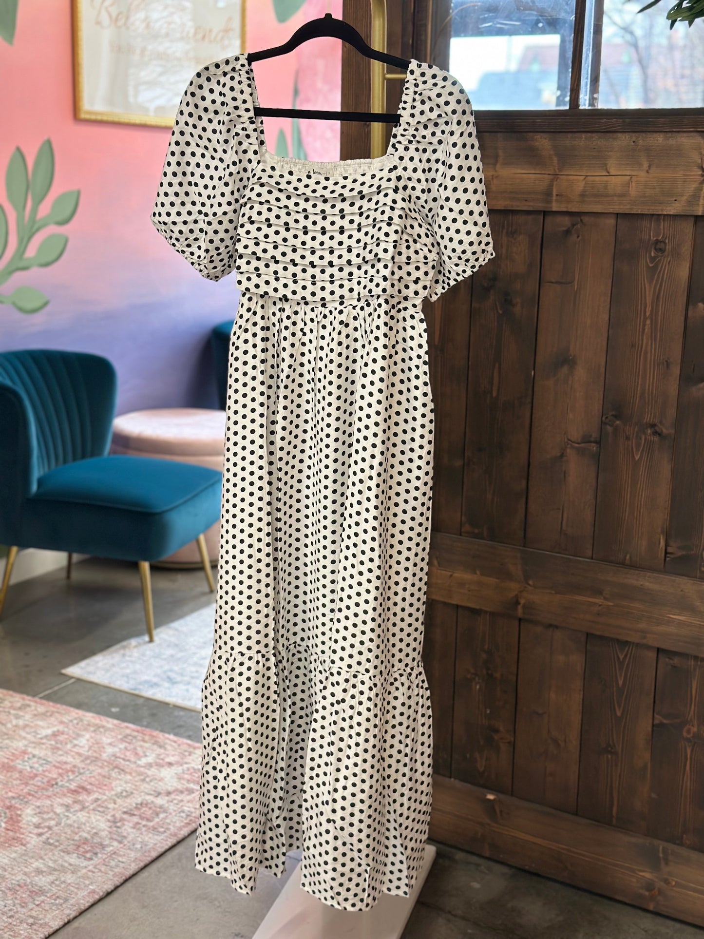 White Black Polka Dot Maxi Dress