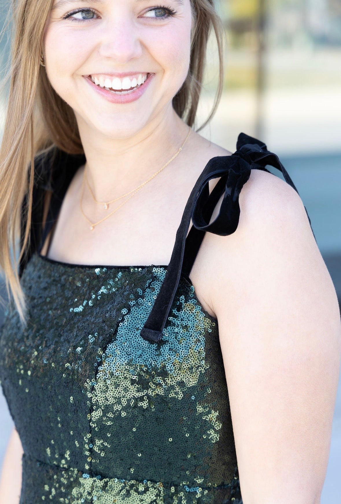 Fit And Flare Sequin Dress - Emerald