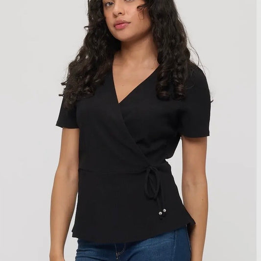 Black Surplus Wrap Top