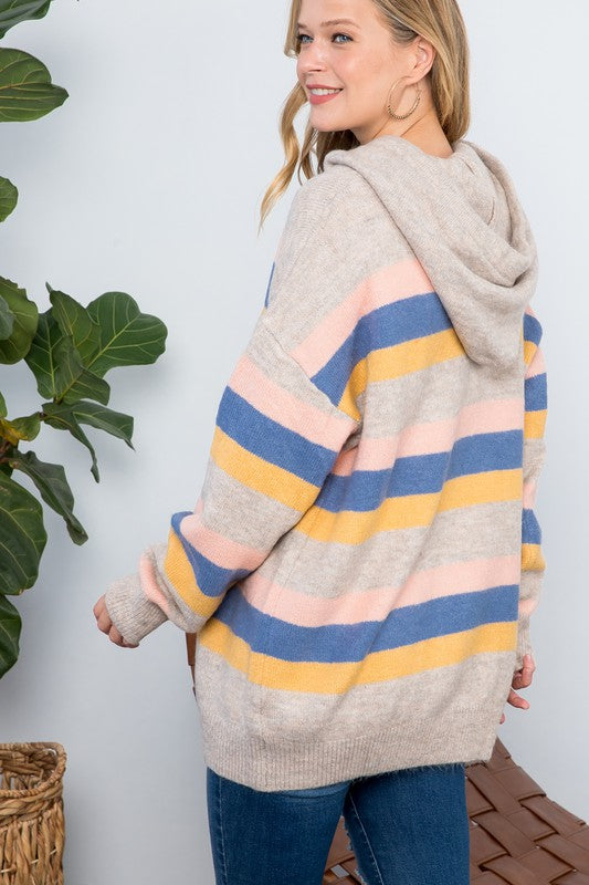 Plus Stripe Pullover Hoodie Sweater