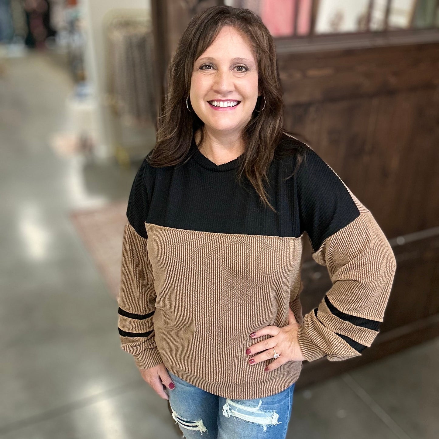 Mocha Ciara Ribbed Long Sleeve Top