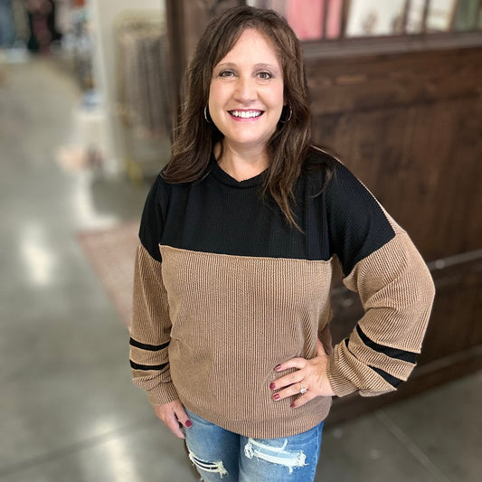 Mocha Ciara Ribbed Long Sleeve Top
