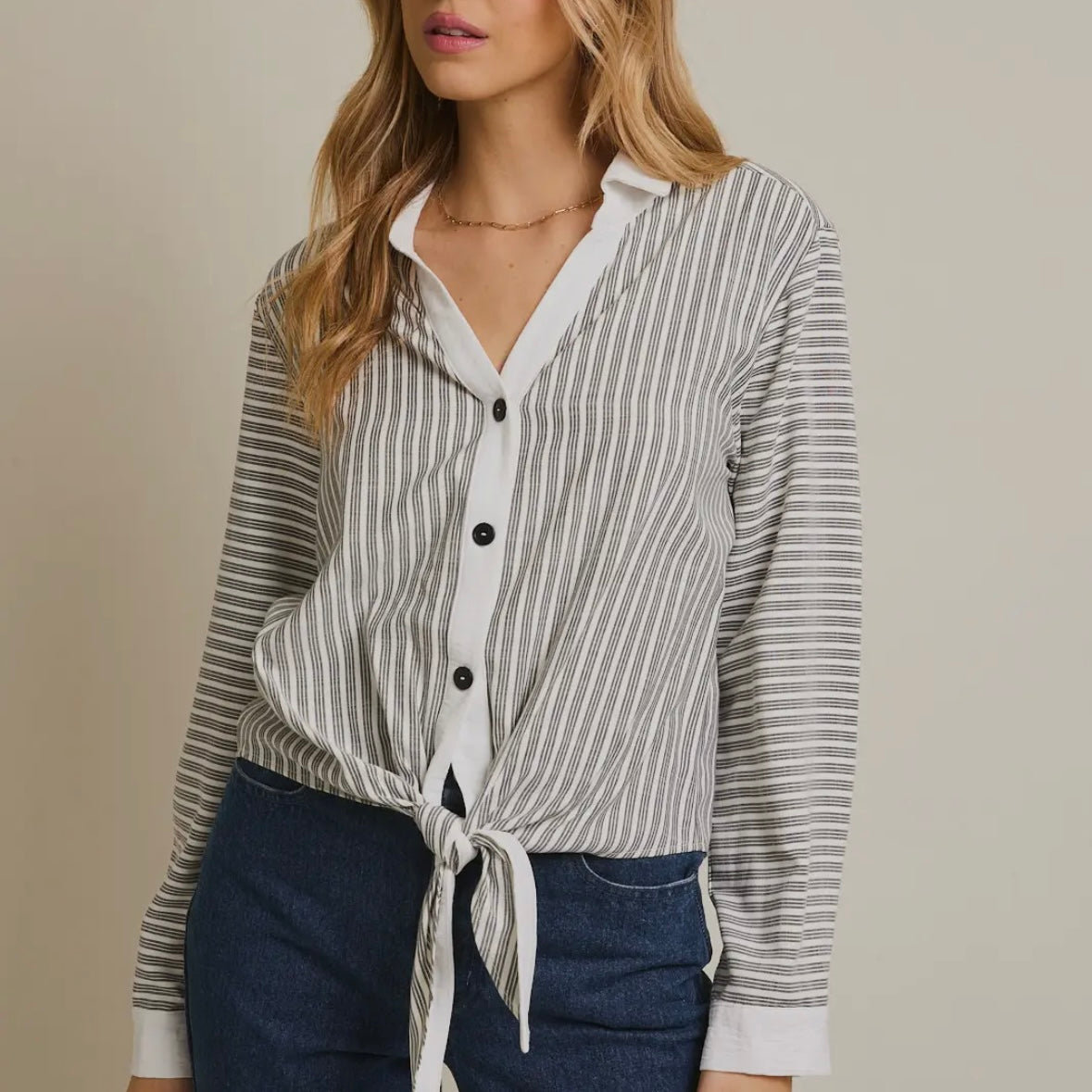 Button Up Long Sleeve Stripe Shirt
