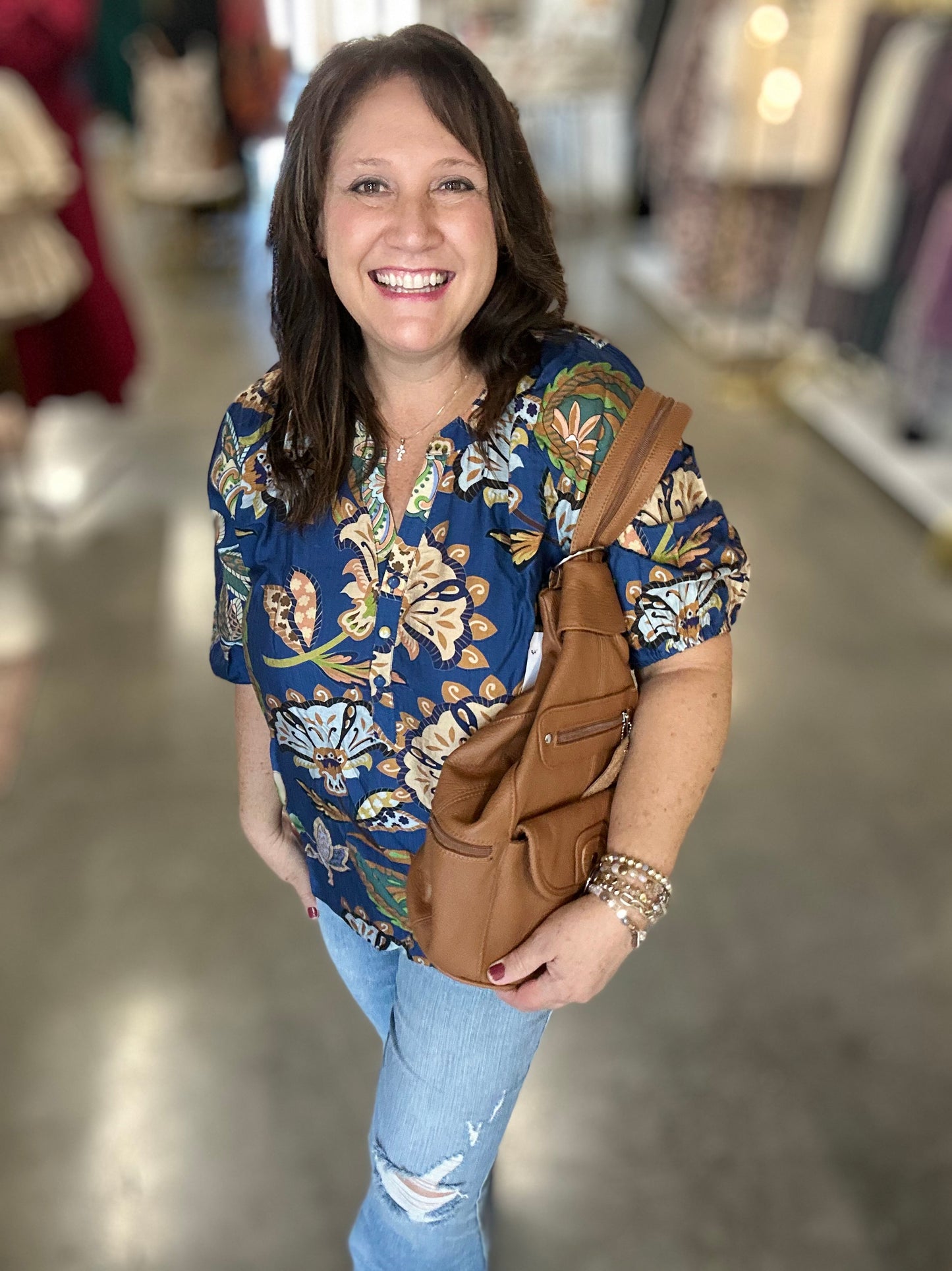 Navy Boho Paisley Blouse