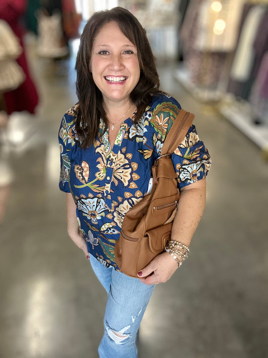 Navy Boho Paisley Blouse