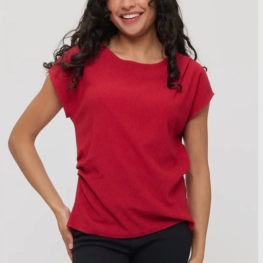 Red Pleat Detail Top