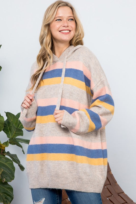 Plus Stripe Pullover Hoodie Sweater