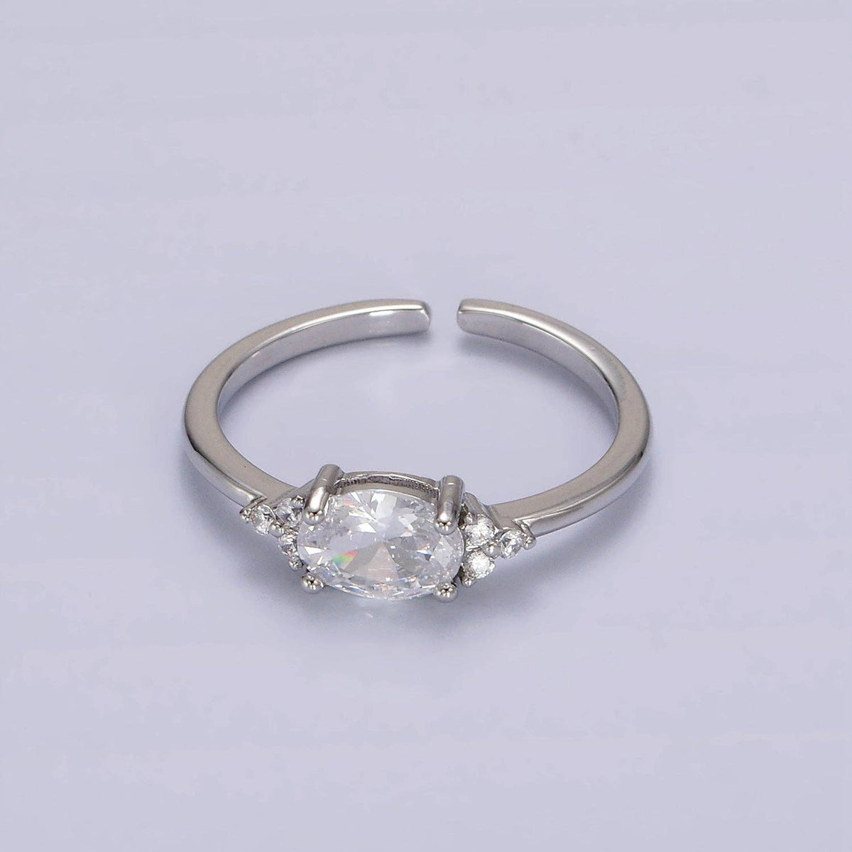 14K Gold Filled Oval Triple CZ Solitaire Birthstone Ring in Gold & Silver | O1128 - O1155: Silver / Olive Green