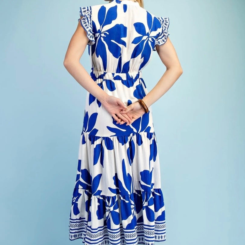 Royal Blue Tiered Midi Dress