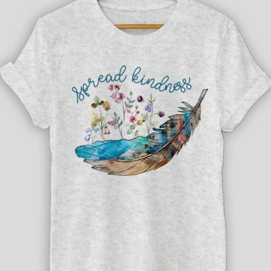 spread kindness floral feather graphic t-shirt