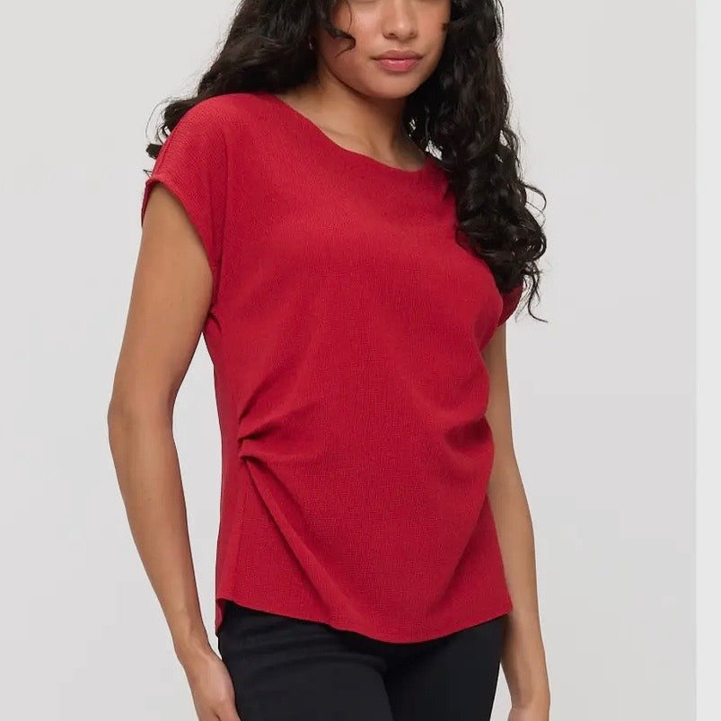 Red Pleat Detail Top