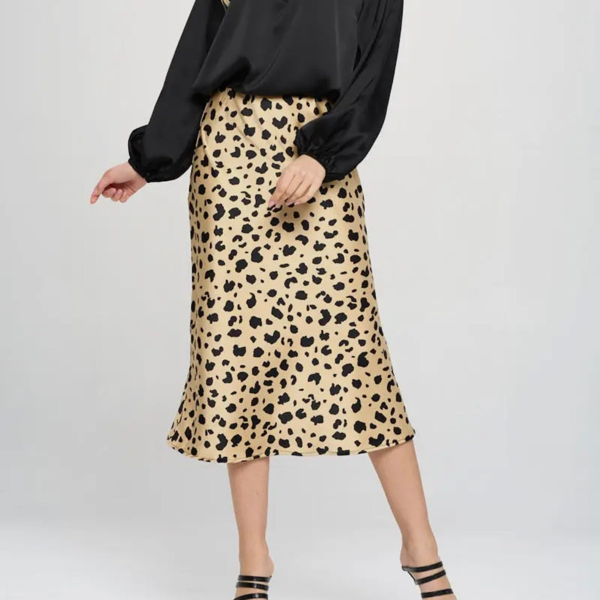 Animal Print Satin Midi Skirt