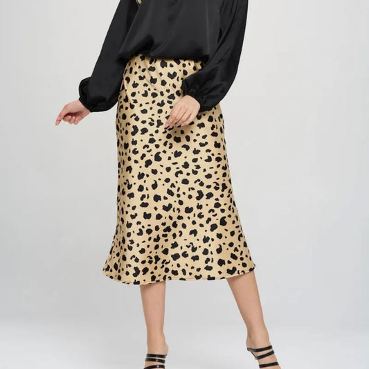 Animal Print Satin Midi Skirt
