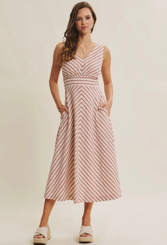 Red Stripe Fit And Flare Midi Dress