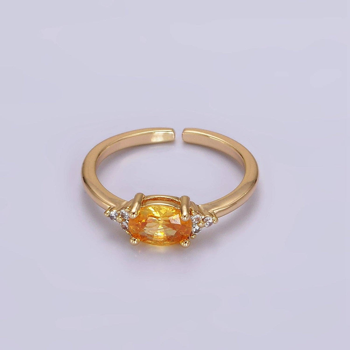14K Gold Filled Oval Triple CZ Solitaire Birthstone Ring in Gold & Silver | O1128 - O1155: Silver / Olive Green
