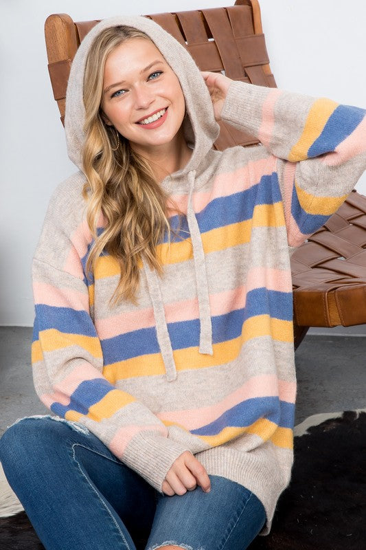 Plus Stripe Pullover Hoodie Sweater