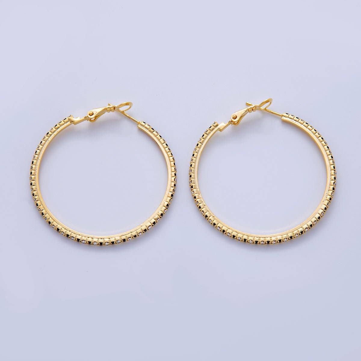 18K Gold Filled B&W Micro Paved CZ Hinge Hoop Earrings in Gold