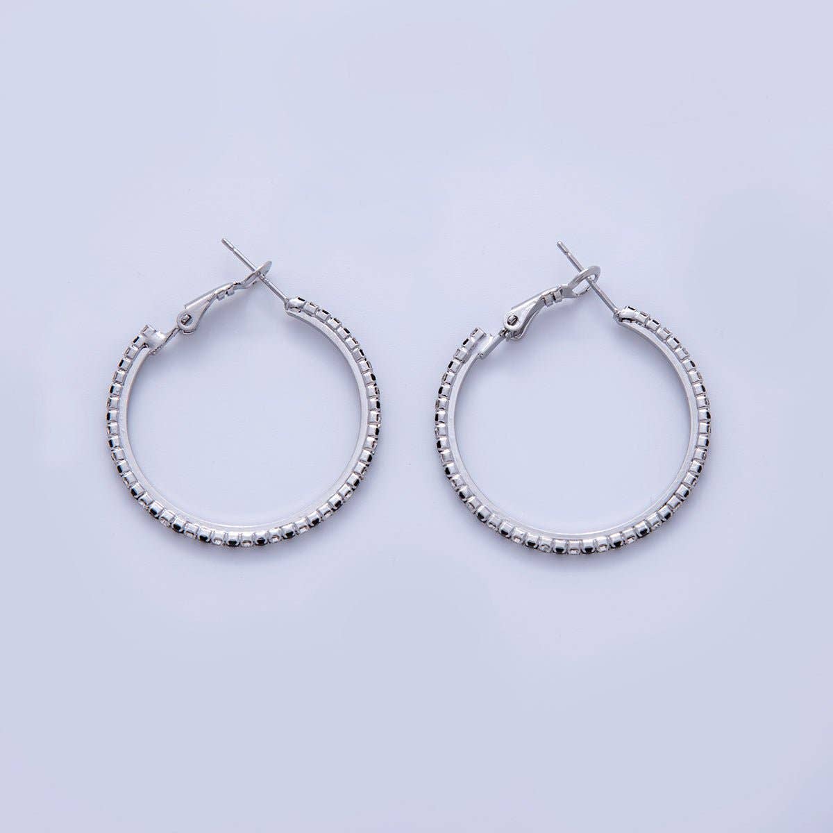 18K Gold Filled B&W Micro Paved CZ Hinge Hoop Earrings in Gold