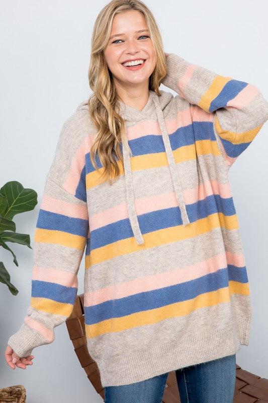 Plus Stripe Pullover Hoodie Sweater