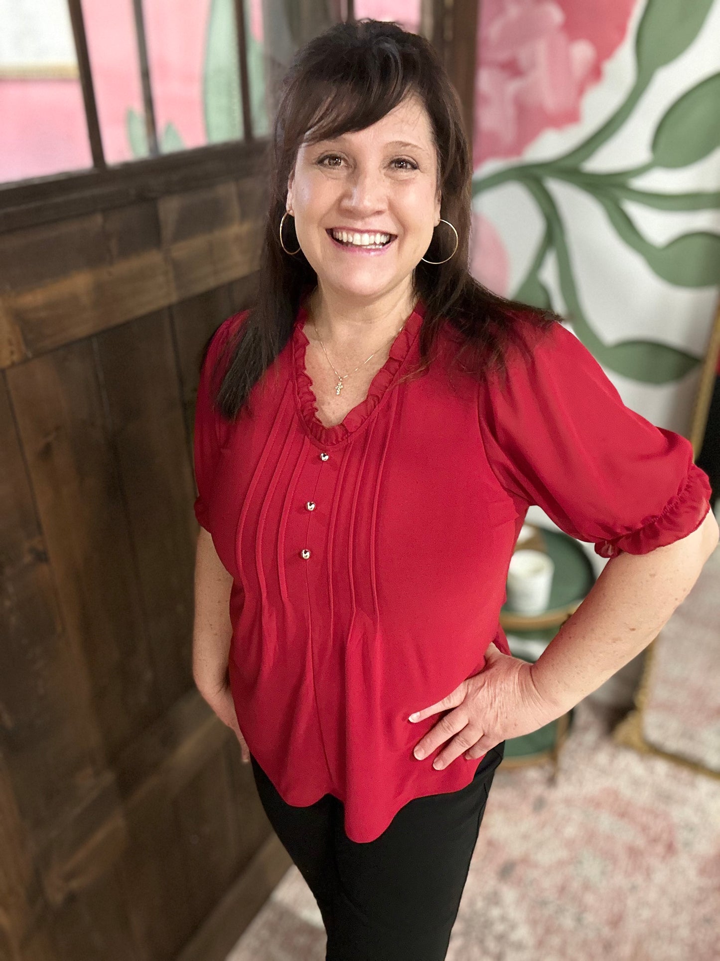 Red Ruffle Sleeve Top