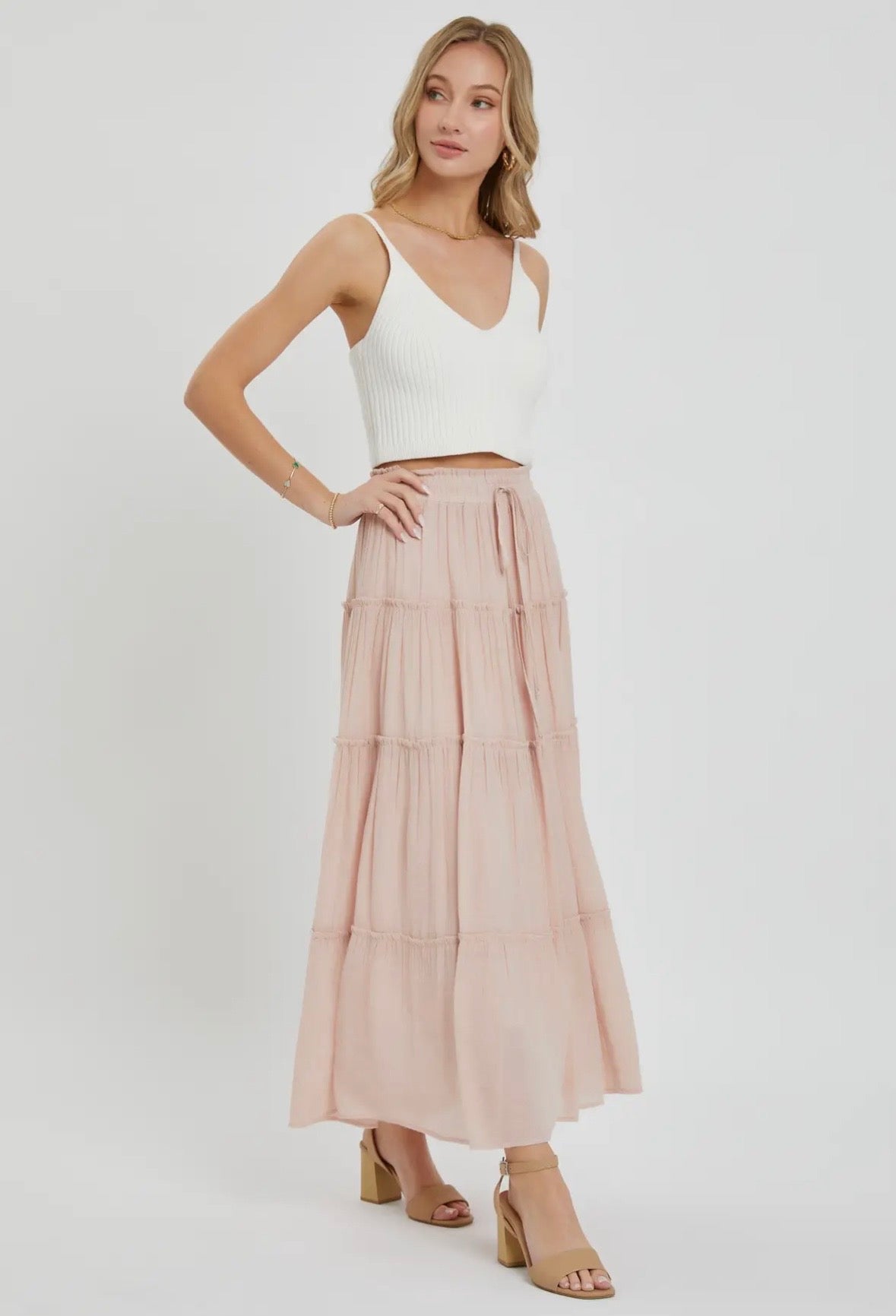 Nude Blush Flowy Maxi Skirt