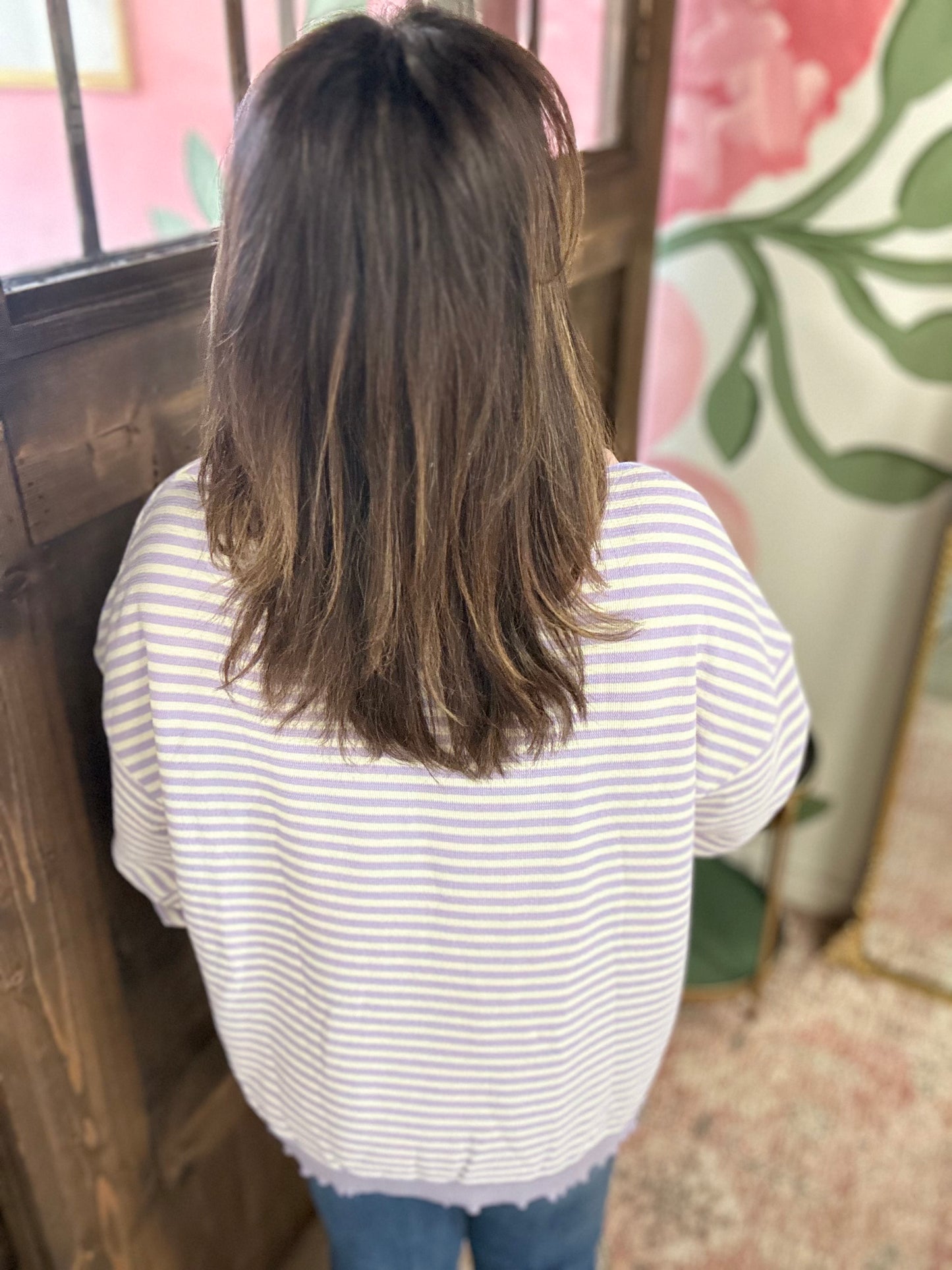 Purple Stripe Drop Shoulder Top