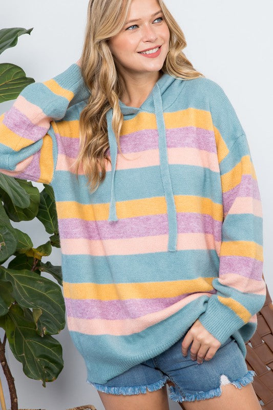 Plus Stripe Pullover Hoodie Sweater