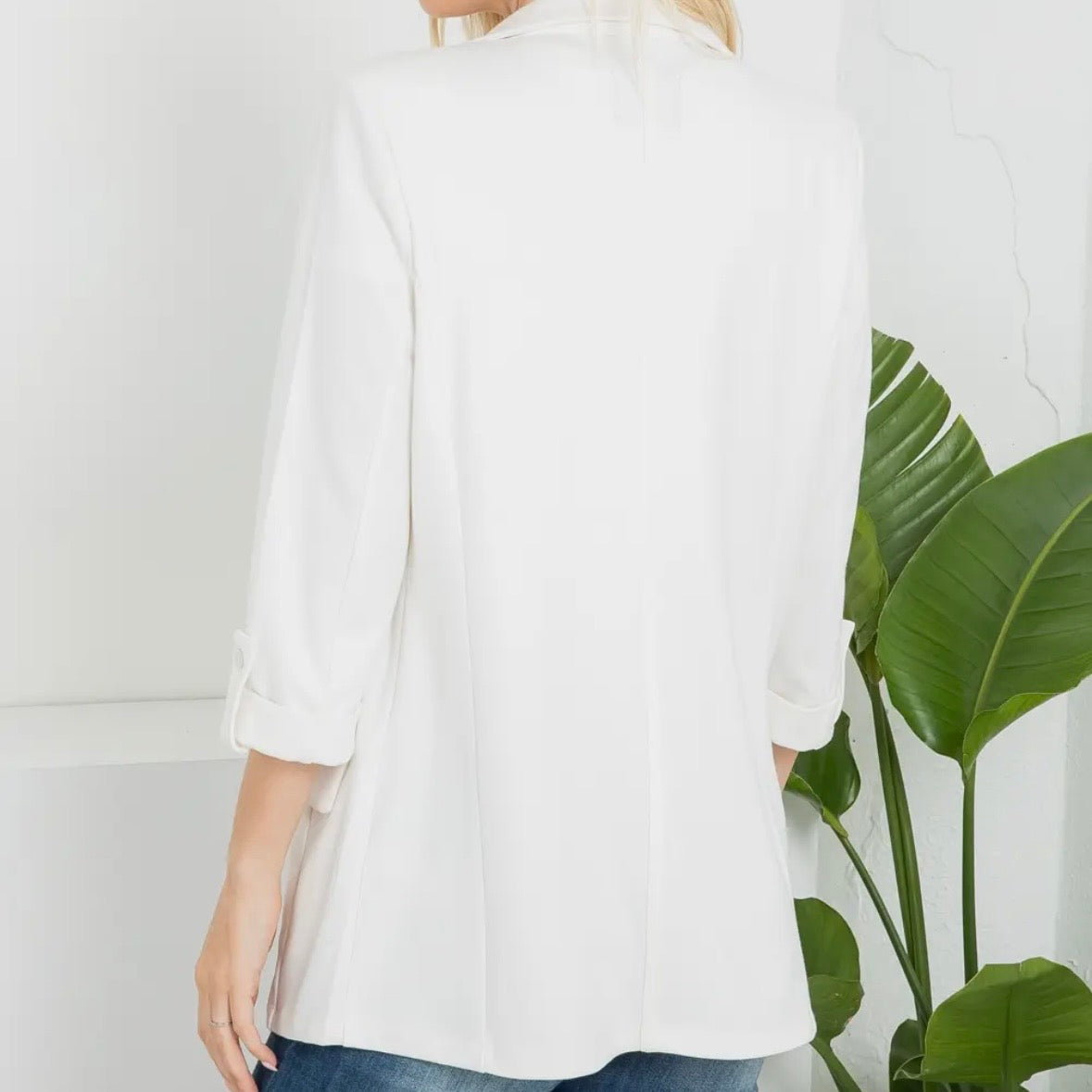 Off White Ponte Roll Up Sleeve Blazer