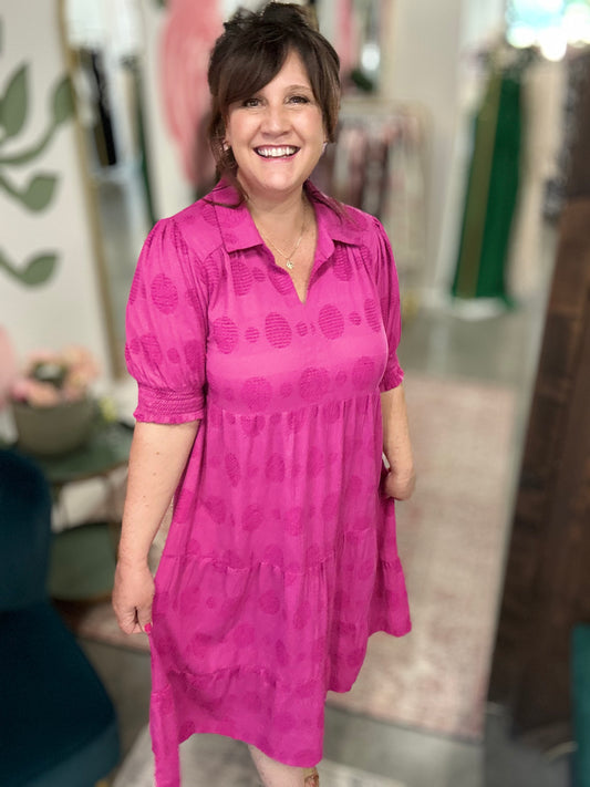 Rasberry Swiss Dot Jacquard Maxi Dress