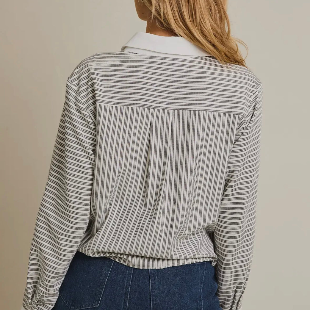 Button Up Long Sleeve Stripe Shirt