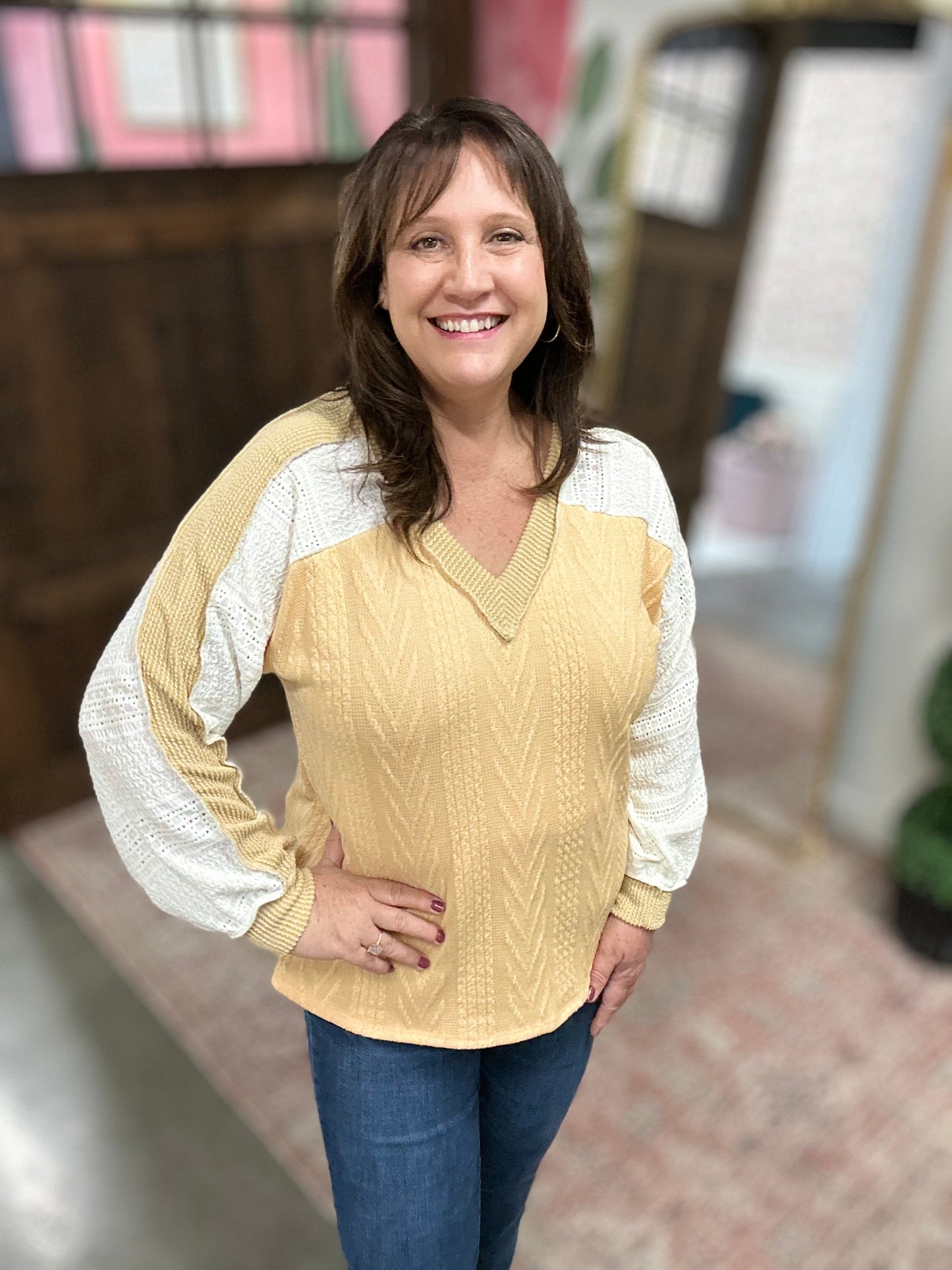 Grace in Layers Cable Knit Top - Mustard