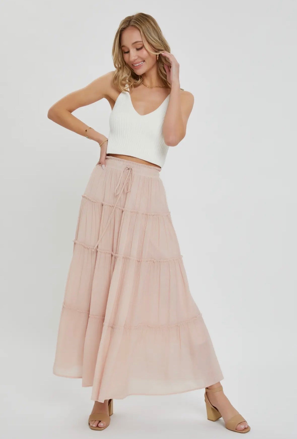 Nude Blush Flowy Maxi Skirt