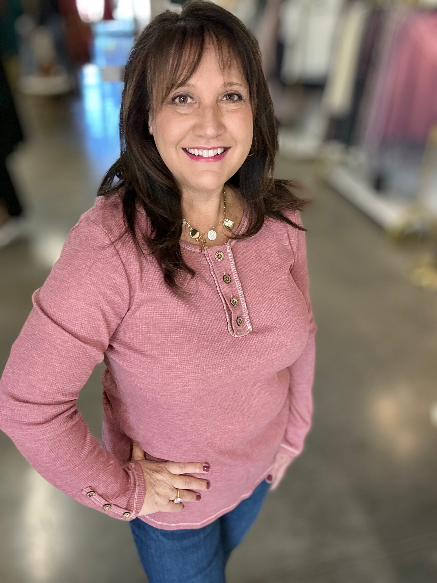 Vintage Thermal Knit Top - Mauve