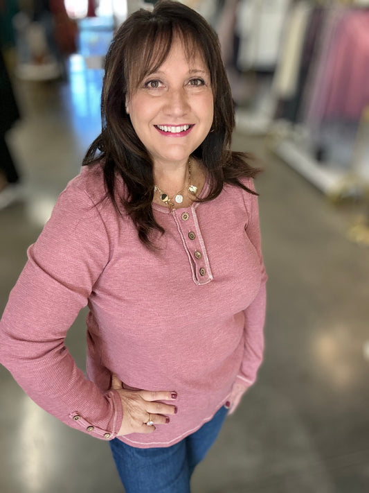 Vintage Thermal Knit Top - Mauve