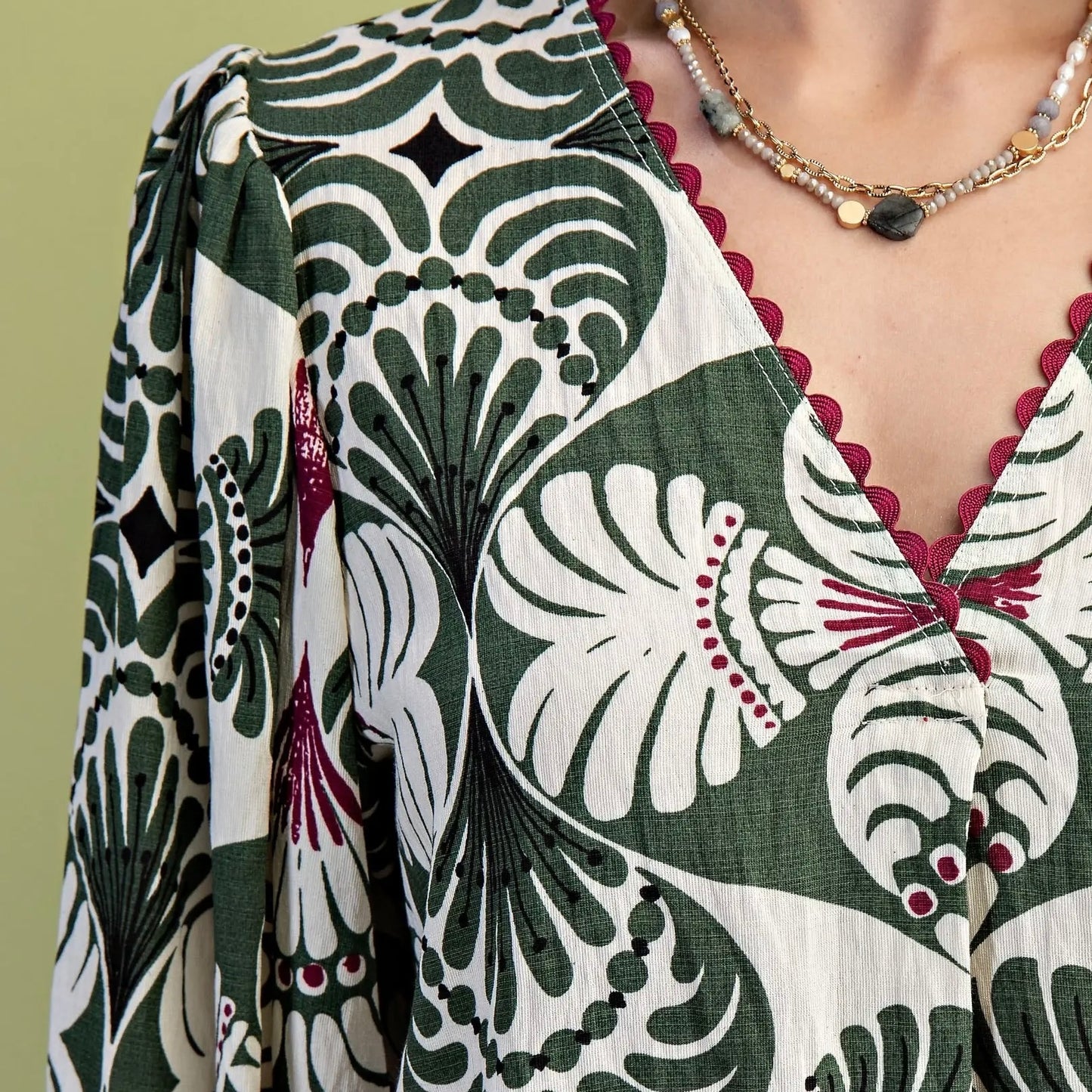 Green Mix V-Neck Blouse