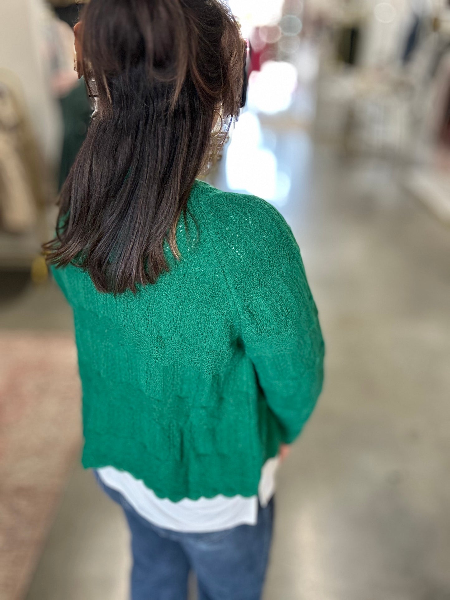 Regina Green Scalloped Trim Cardigan