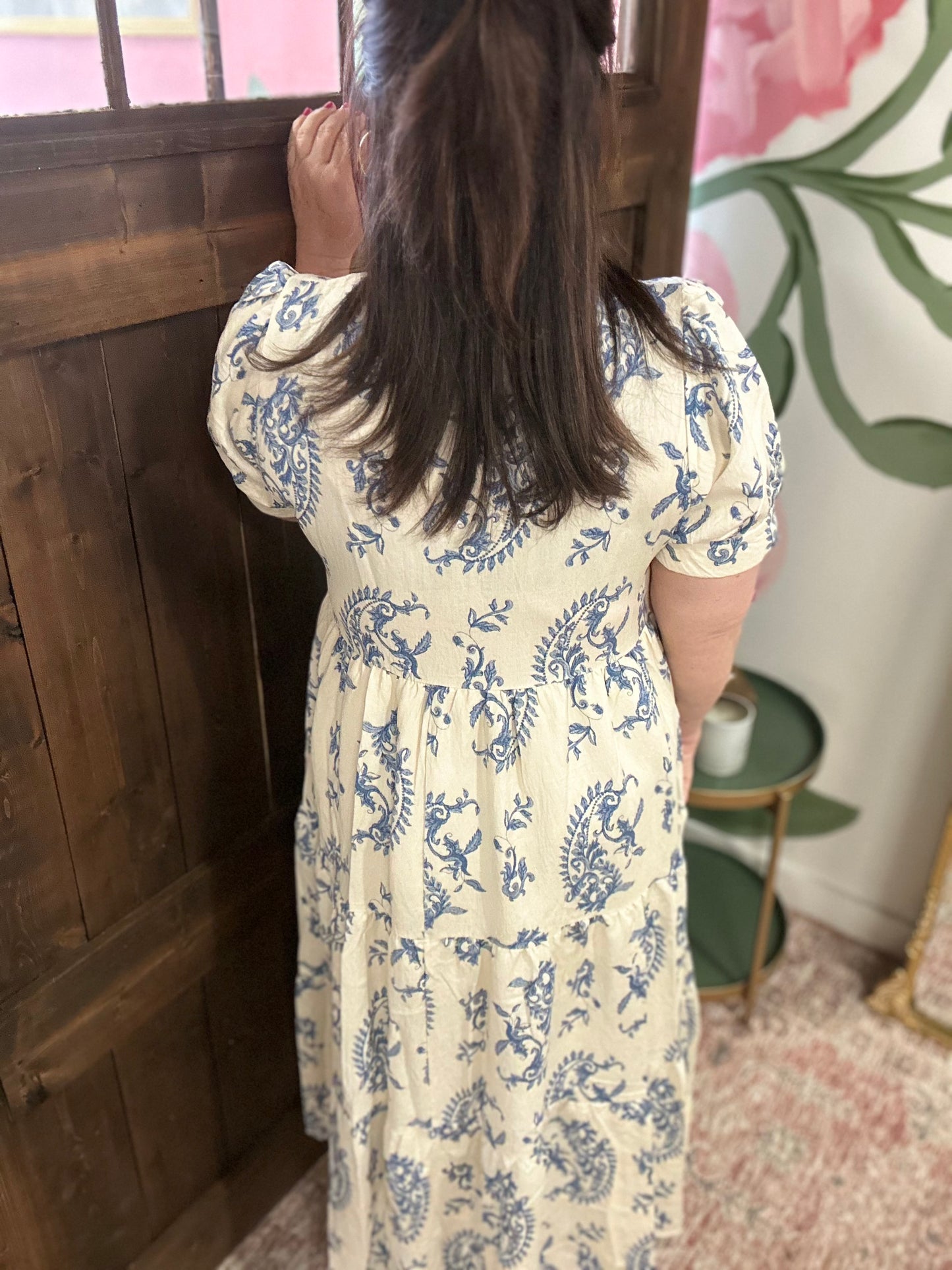 Blue Mix Tiered Textured Midi Dress