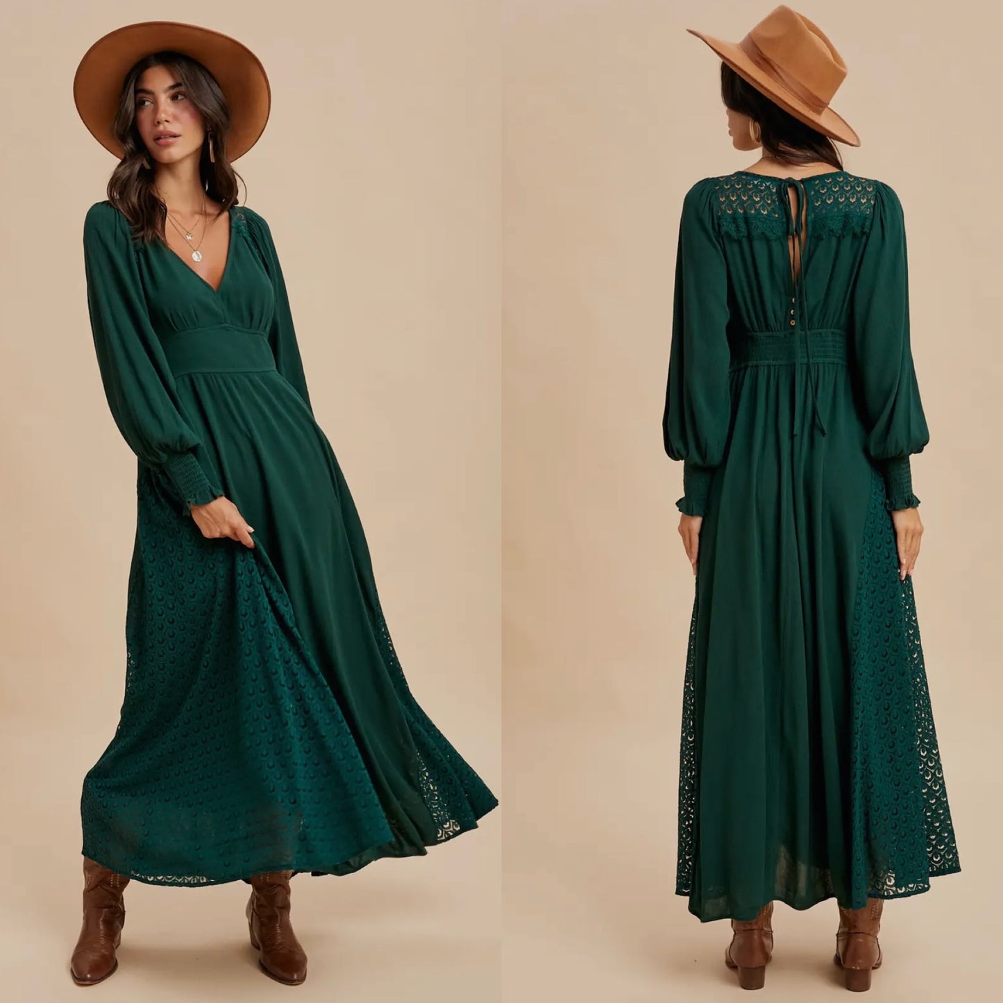 Emerald Lace Panel Maxi Dress