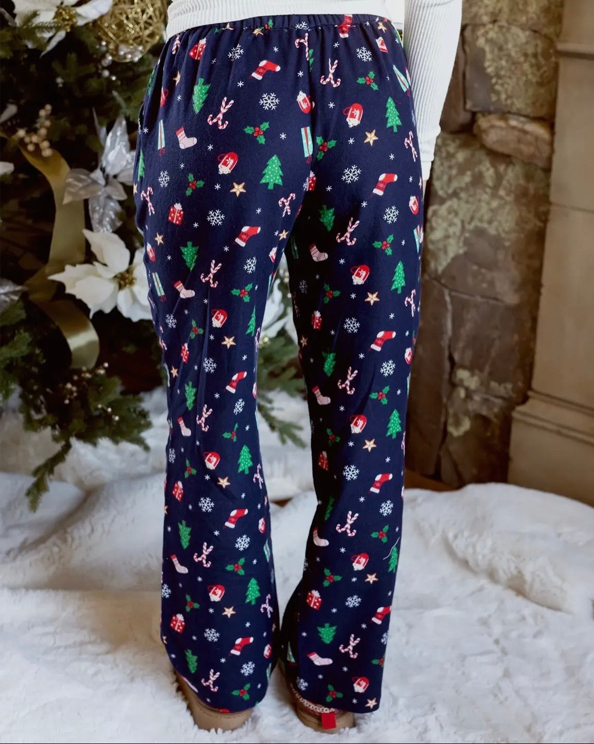 Navy Flannel Christmas Pajama Pants